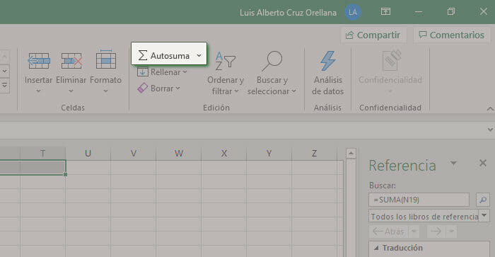 Botón de autosuma en Excel