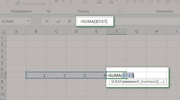 Autosuma horizontal en Excel