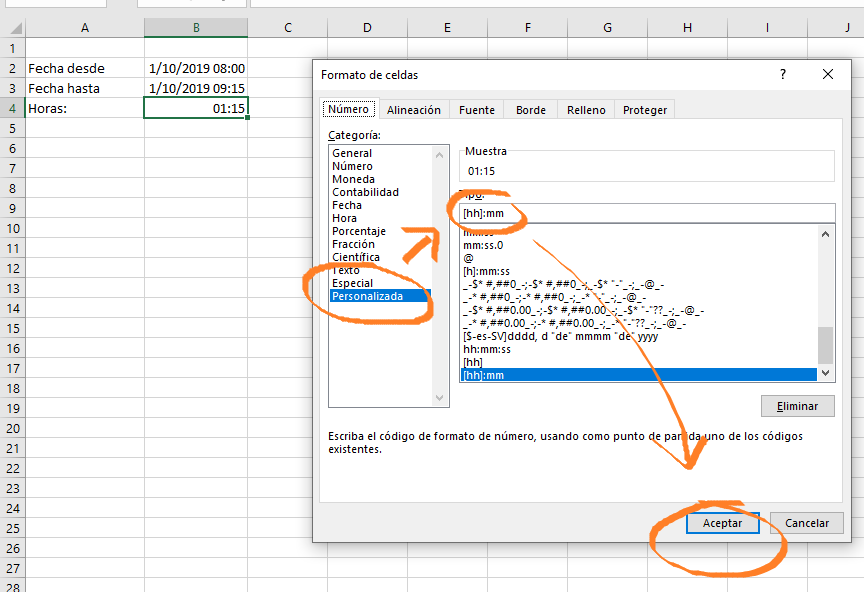 Cambiar formato a resta de horas en Excel