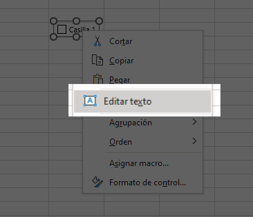 Cambiar el texto de un checkbox en Excel por medio del menu contextual