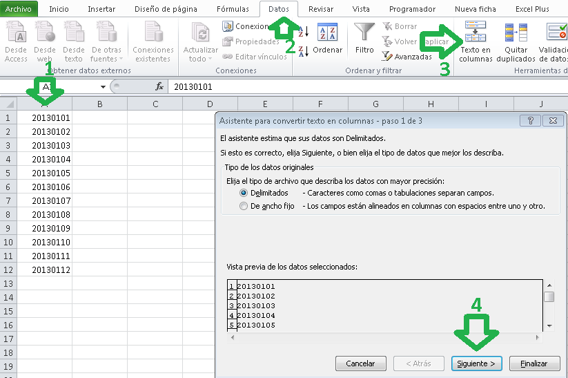Converitr texto para cambiar a formato de fecha en Excel