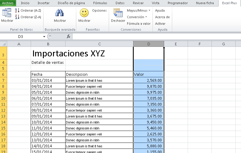 Para convertir el valor, primero seleccionamos los datos