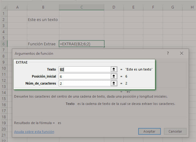 Función de texto de Excel: EXTRAE, extrae una cantidad de letras desde una posición indicada como parámetro