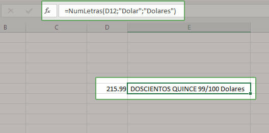 Ejemplo de cómo convertir números a letras en Excel