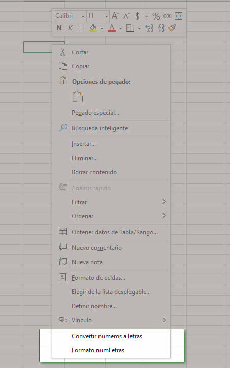 Numletras: Este es el menú para configurar un formato personalizado