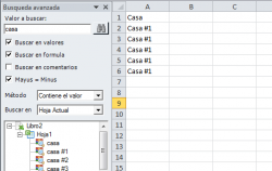 Vista del panel de búsqueda avanzada de Excel Plus