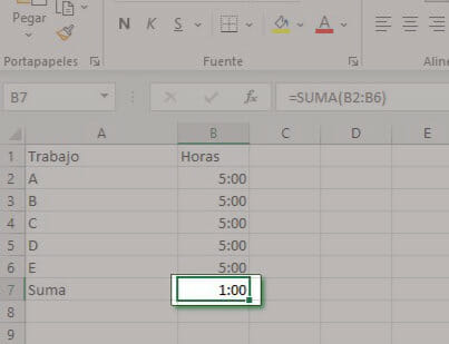 Error al sumar más de 24 horas en Excel